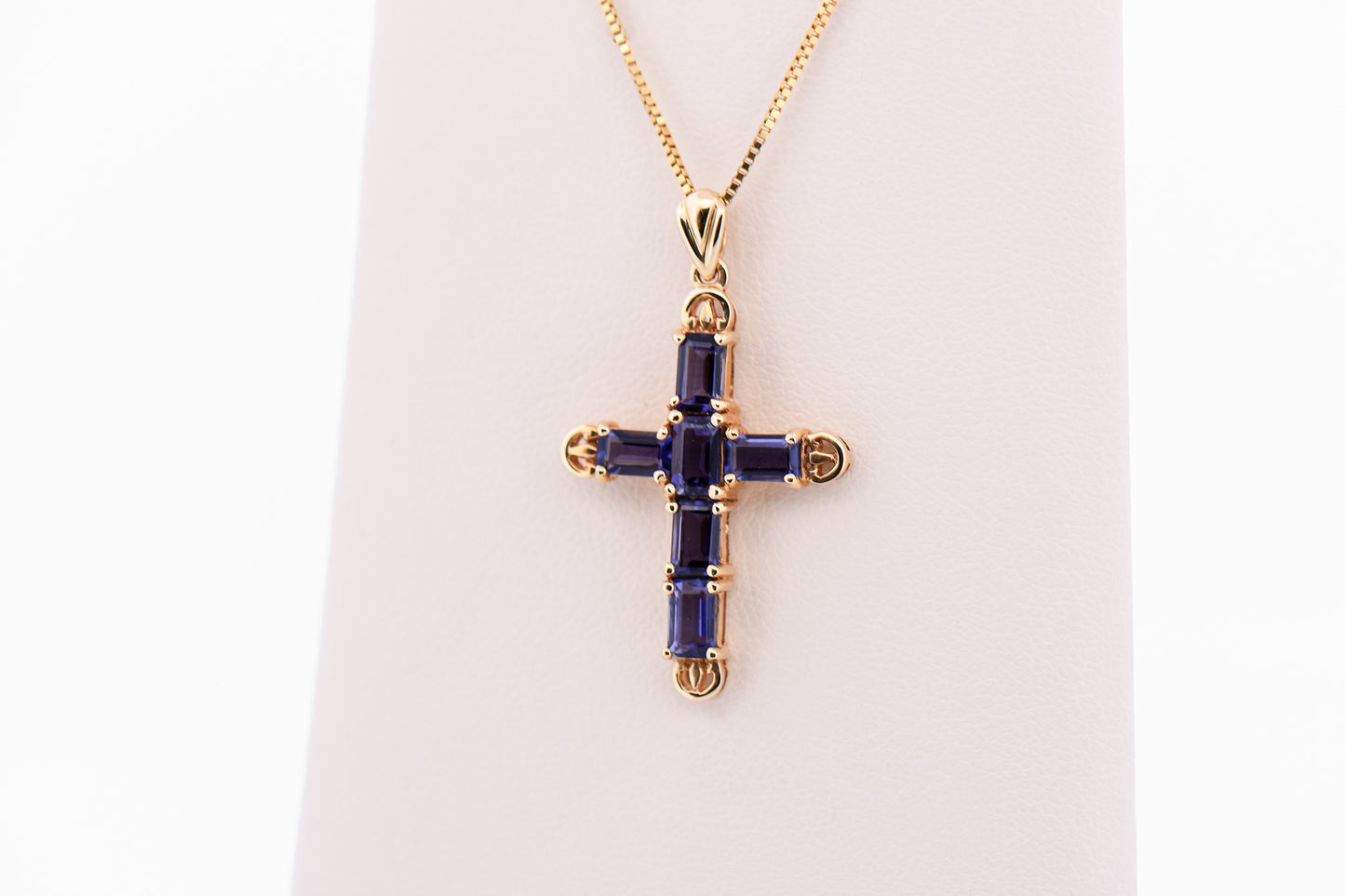 Estate Iolite Cross Pendant in Yellow Gold