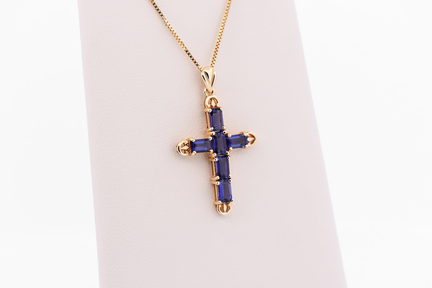 Estate Iolite Cross Pendant in Yellow Gold