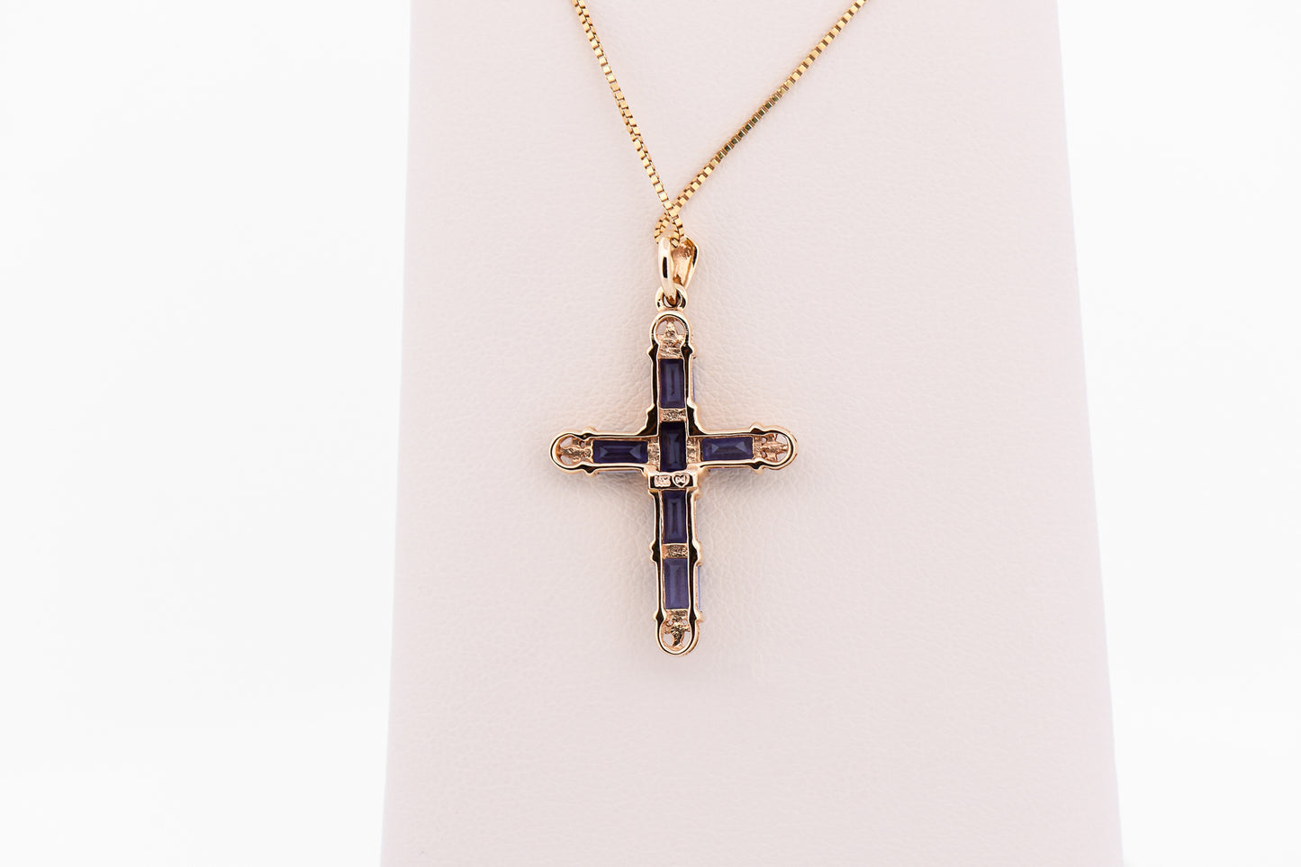 Estate Iolite Cross Pendant in Yellow Gold