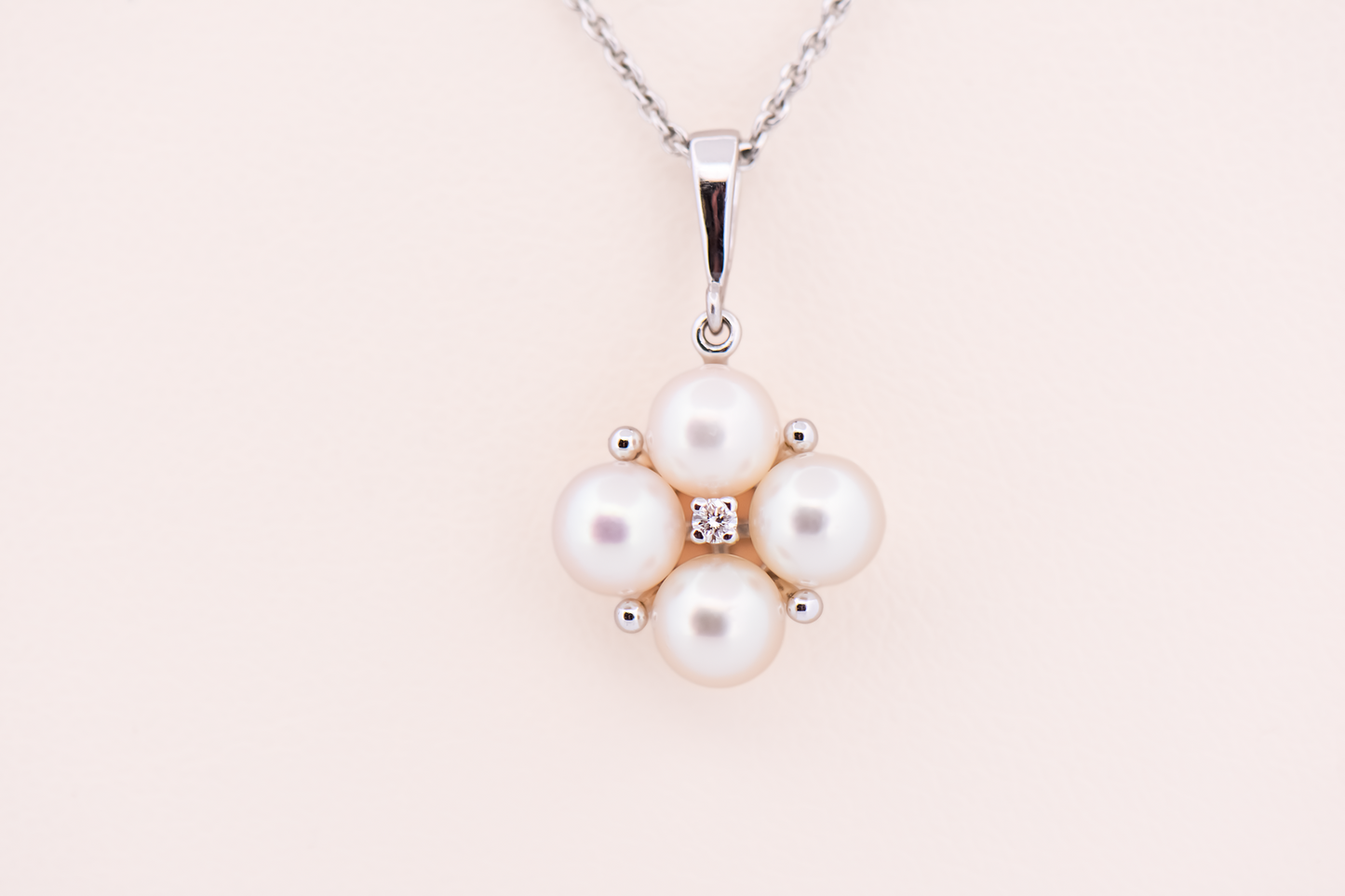 Estate Japanese Akoya Pearl & Diamond Pendant in White Gold