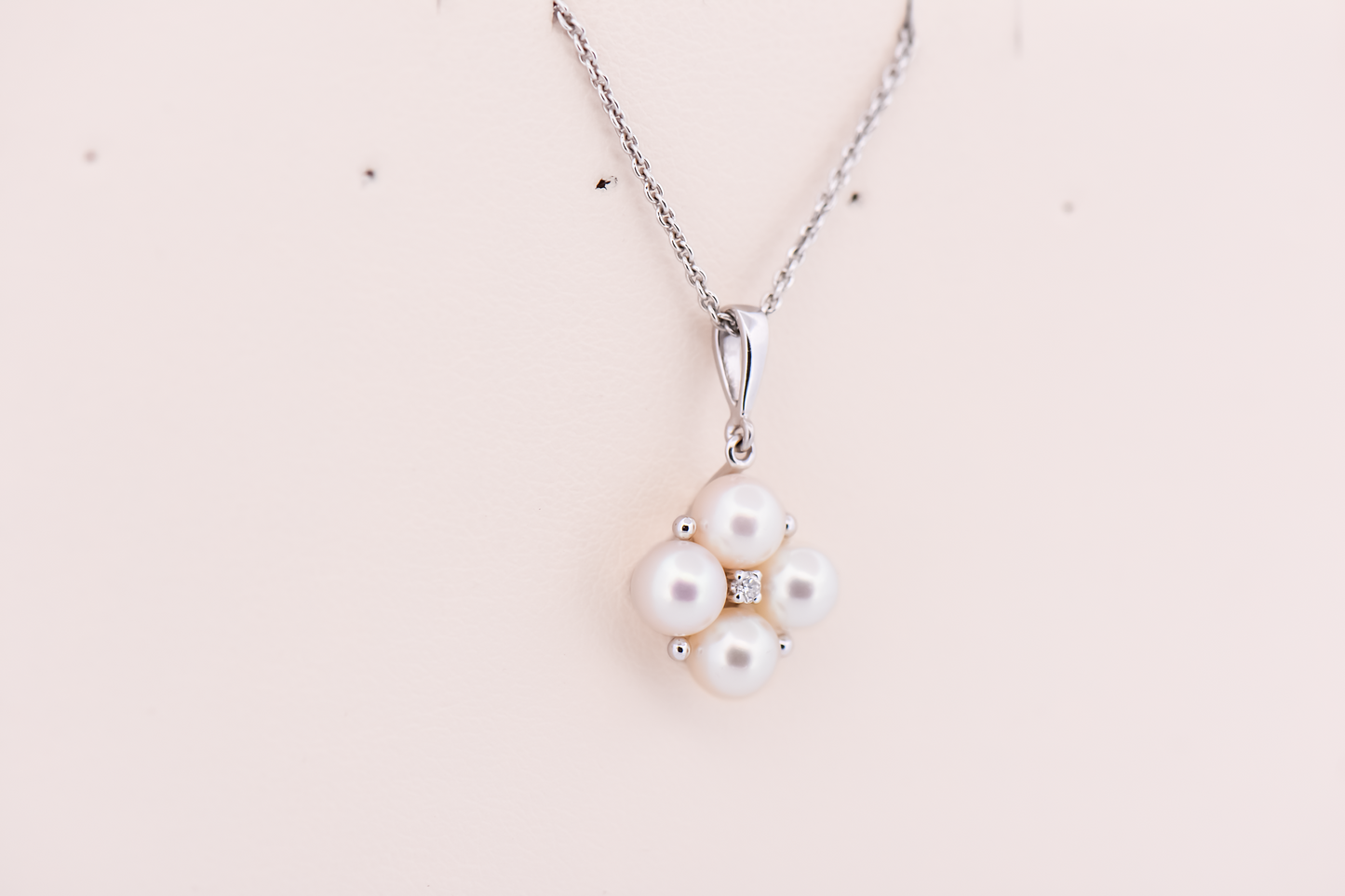Estate Japanese Akoya Pearl & Diamond Pendant in White Gold