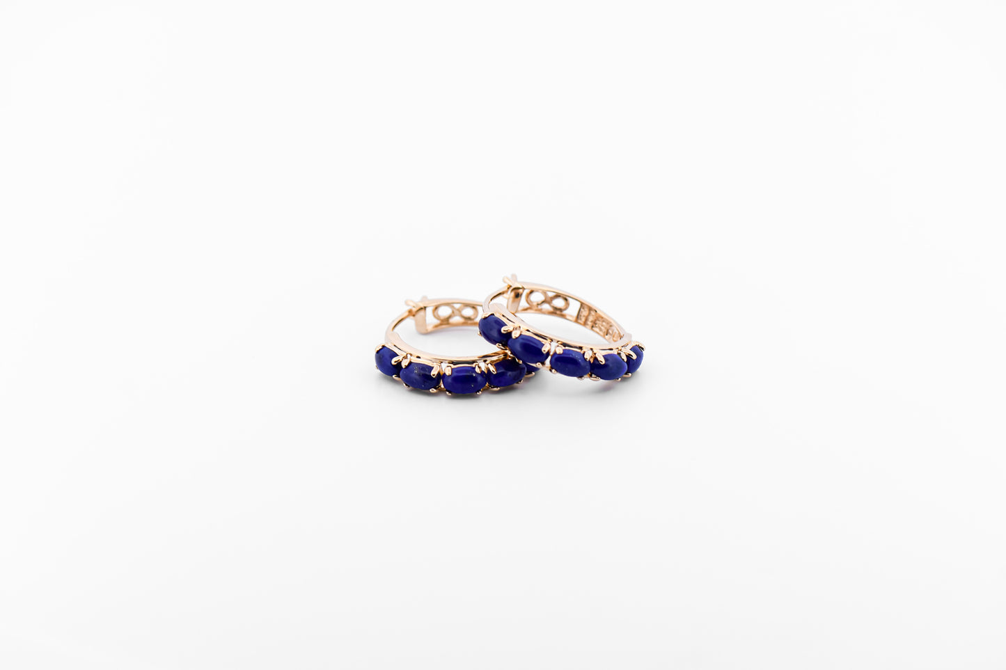 Estate Lapis Lazuli Hoops in Yellow Gold