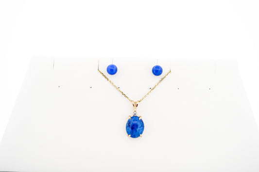 Estate Lapis Pendant and Earring Set in 14k Yellow Gold