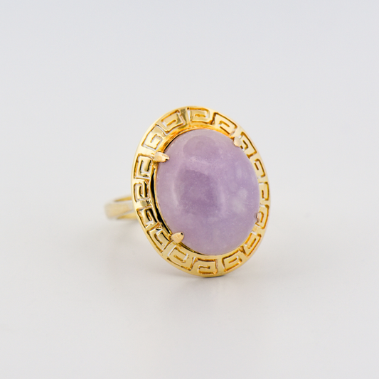 Lavender Jade Ring with Greek Key Frame