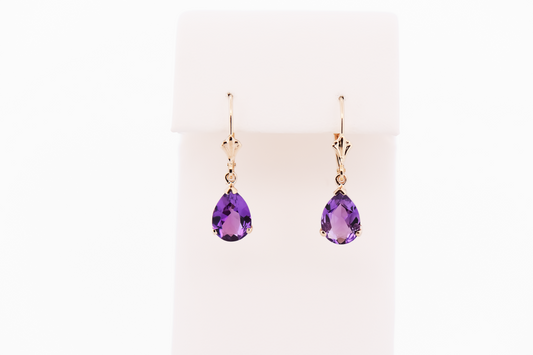 Estate Pear Shape Amethyst Dangle Leverback Earrings
