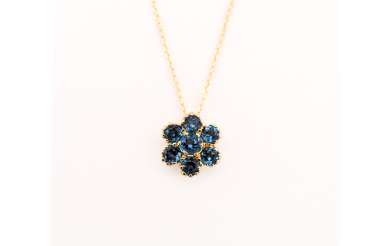 Estate London Blue Topaz Flower Cluster Pendant in Yellow Gold
