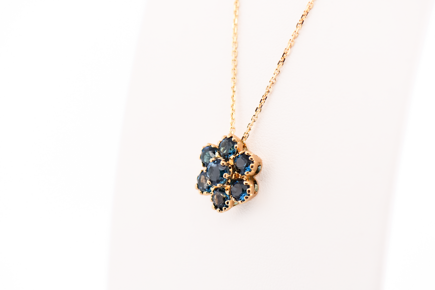 Estate London Blue Topaz Flower Cluster Pendant in Yellow Gold