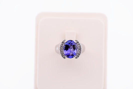 Estate Low-Profile White Gold Ring with 3.74ct Tanzanite