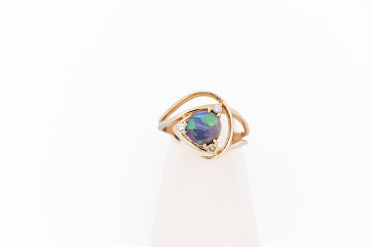 Estate Freeform Black Opal & Diamond Ring in Yellow Gold