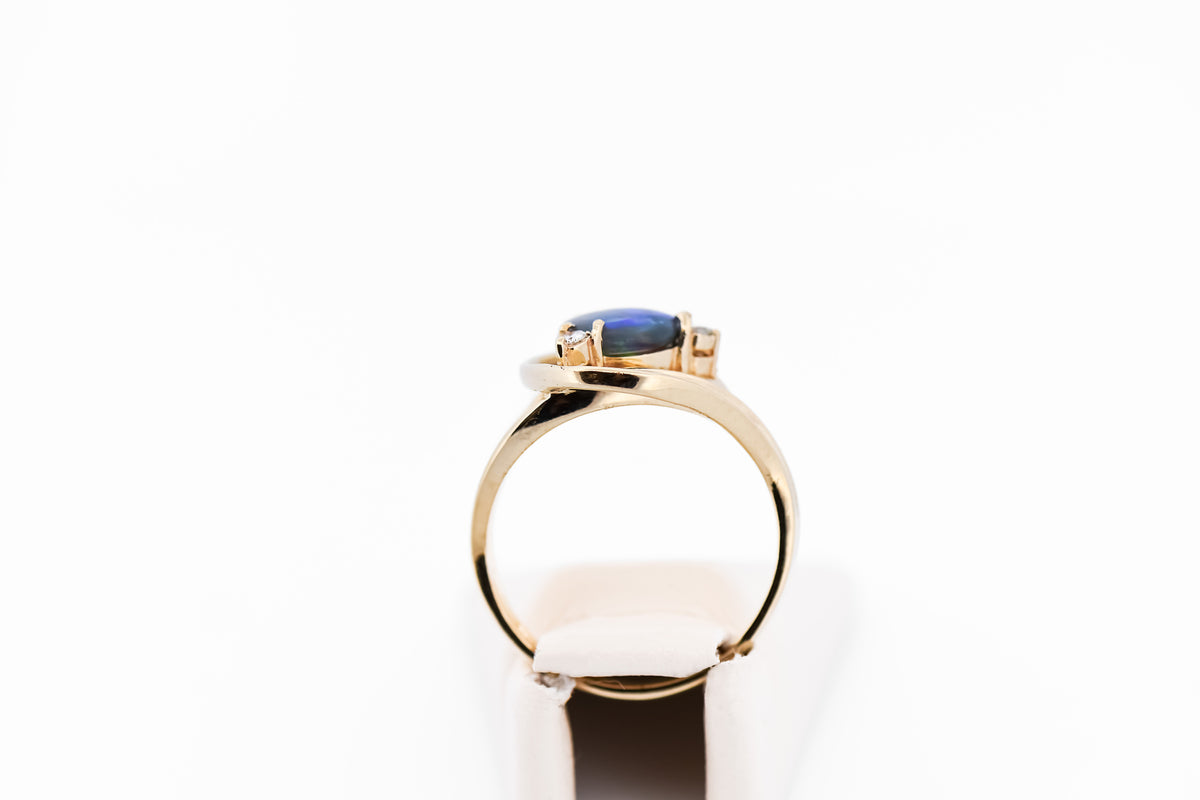 Estate Freeform Black Opal & Diamond Ring in Yellow Gold