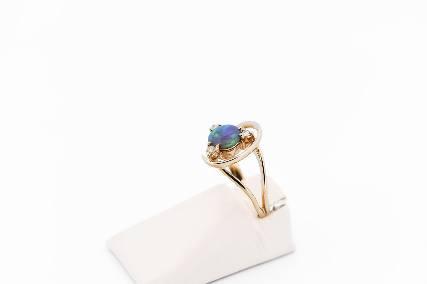 Estate Freeform Black Opal & Diamond Ring in Yellow Gold
