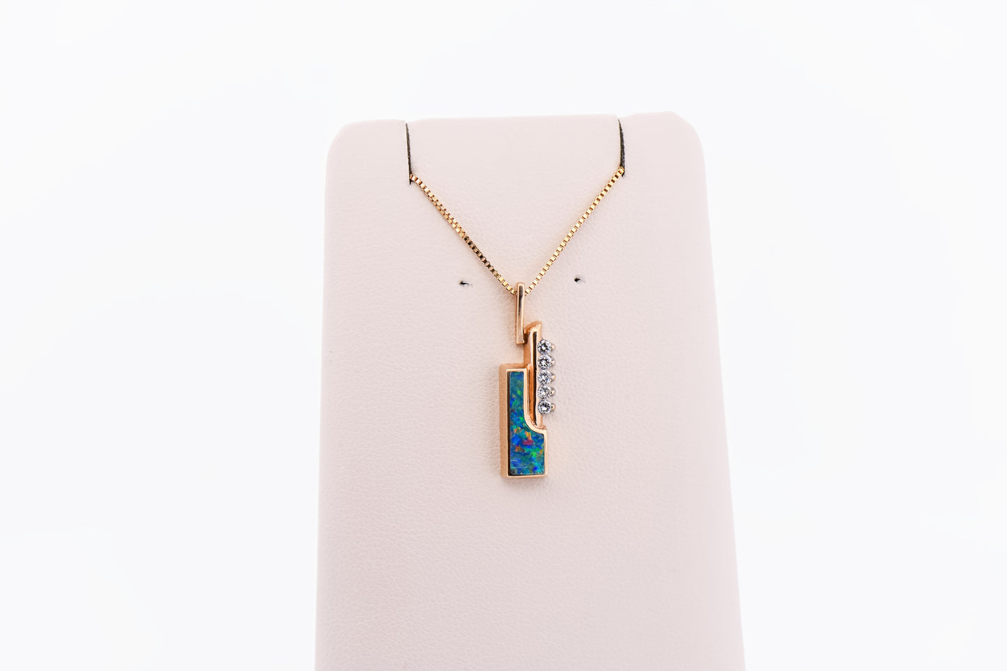 Estate Modernist Black Opal Pendant with Diamond Accents