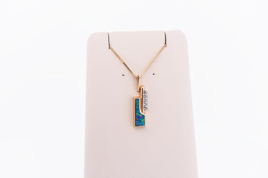 Estate Modernist Black Opal Pendant with Diamond Accents