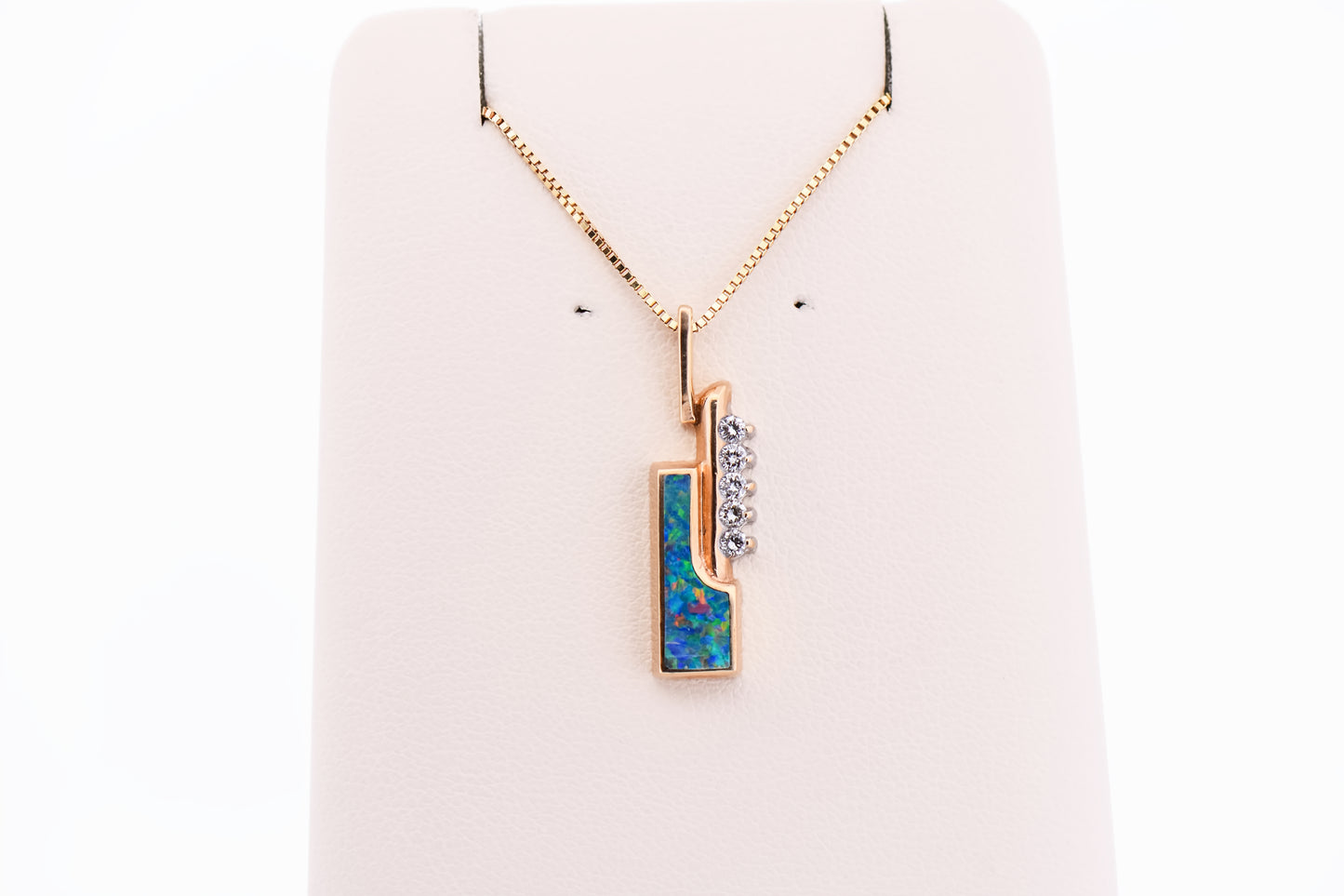 Estate Modernist Black Opal Pendant with Diamond Accents