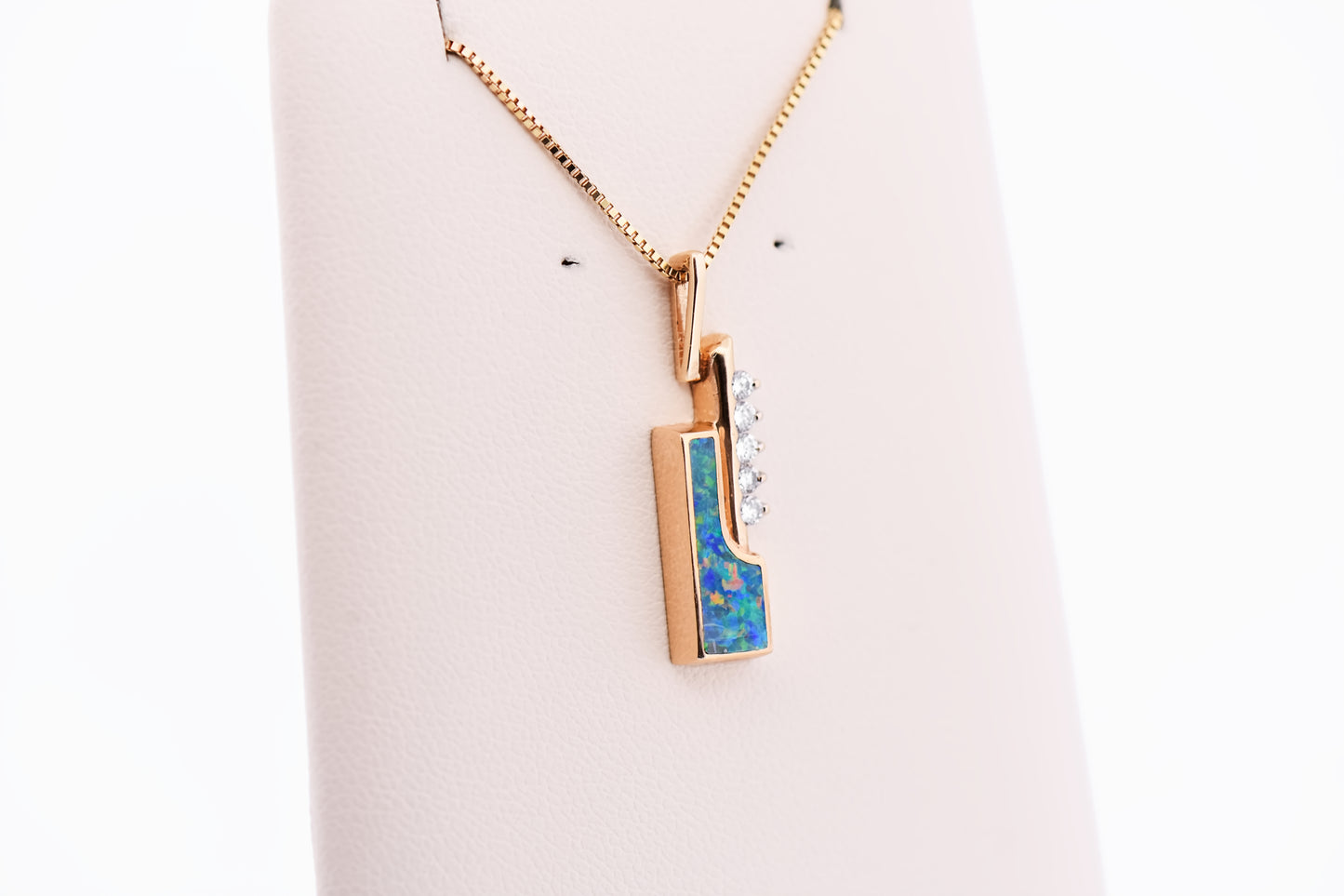 Estate Modernist Black Opal Pendant with Diamond Accents