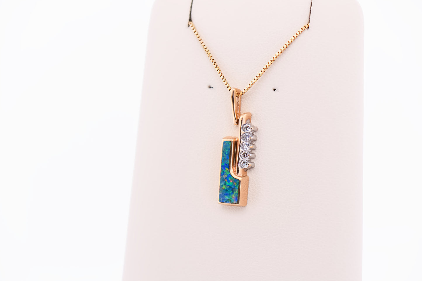 Estate Modernist Black Opal Pendant with Diamond Accents