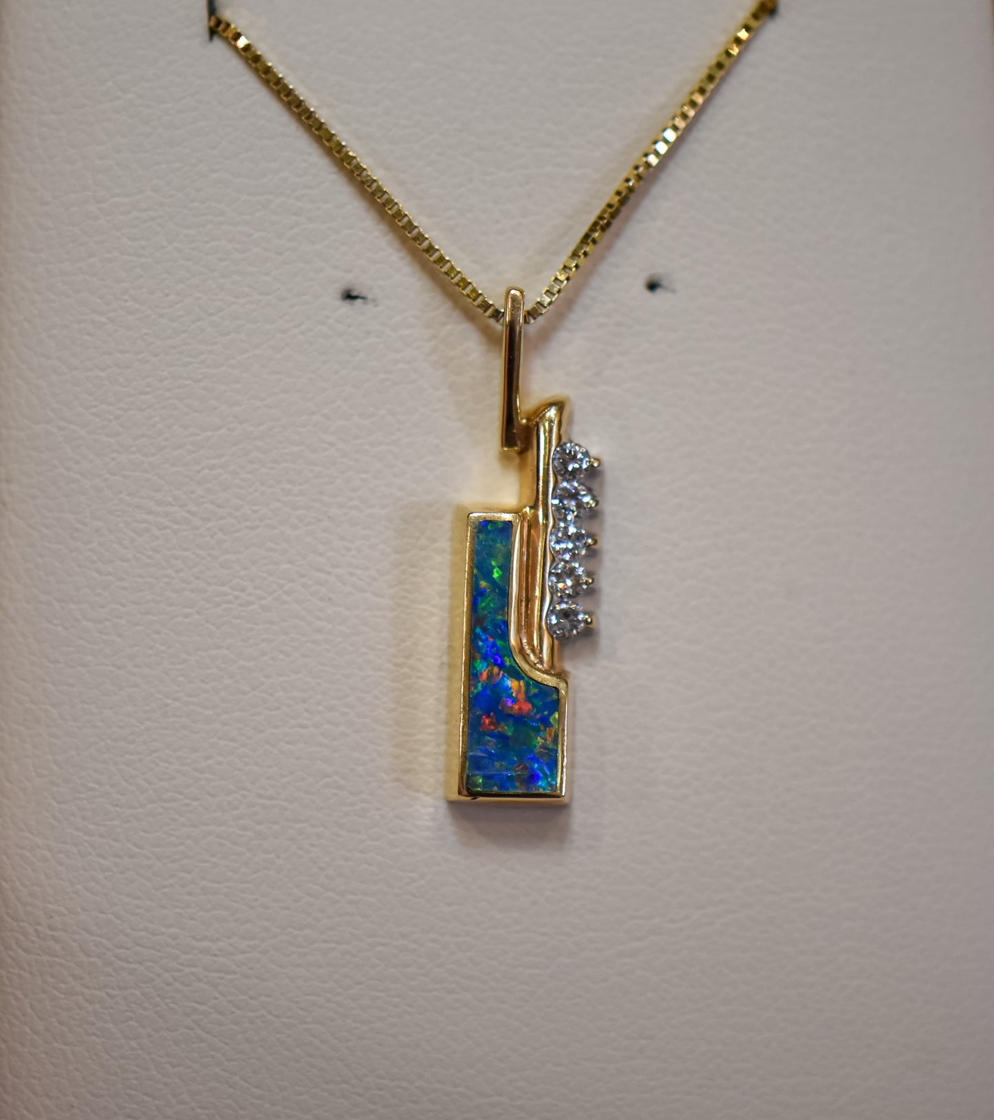 Estate Modernist Black Opal Pendant with Diamond Accents