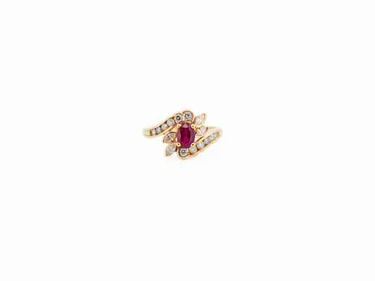 Estate Natural Ruby Ring with Marquise & Round Diamond Accents