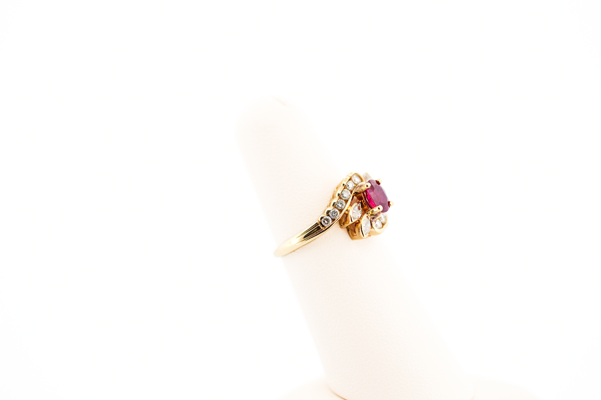 Estate Natural Ruby Ring with Marquise & Round Diamond Accents