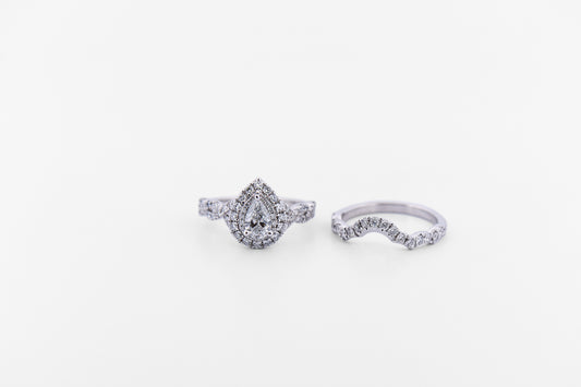 Estate Neil Lane Pear Shape Diamond Halo Bridal Set - Engagement Ring & Band