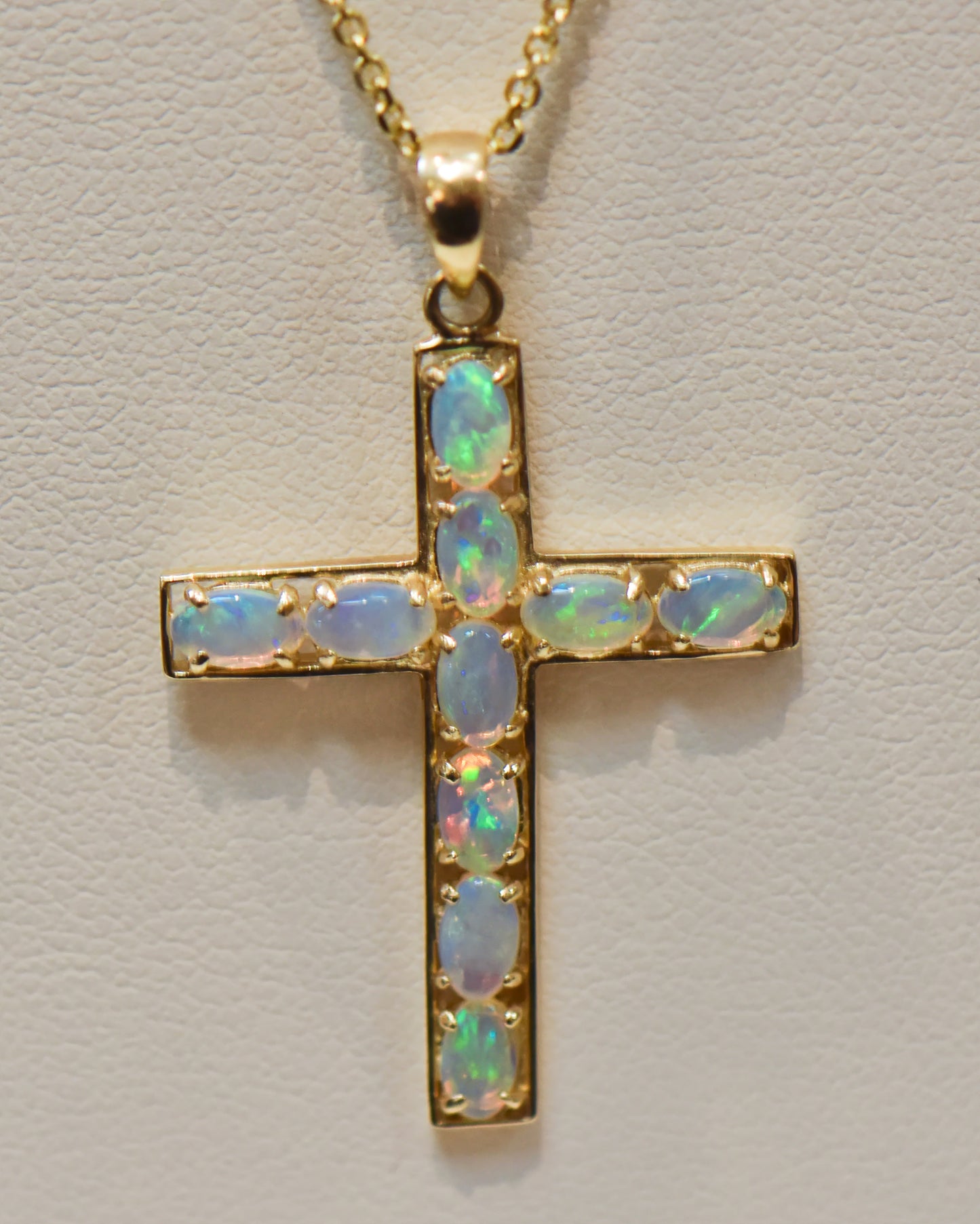 Estate Opal Cross Pendant in Yellow Gold