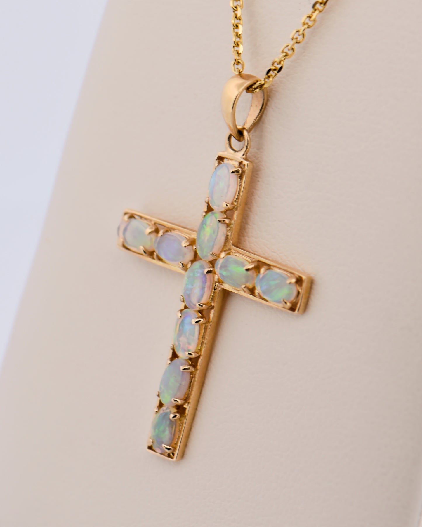 Estate Opal Cross Pendant in Yellow Gold