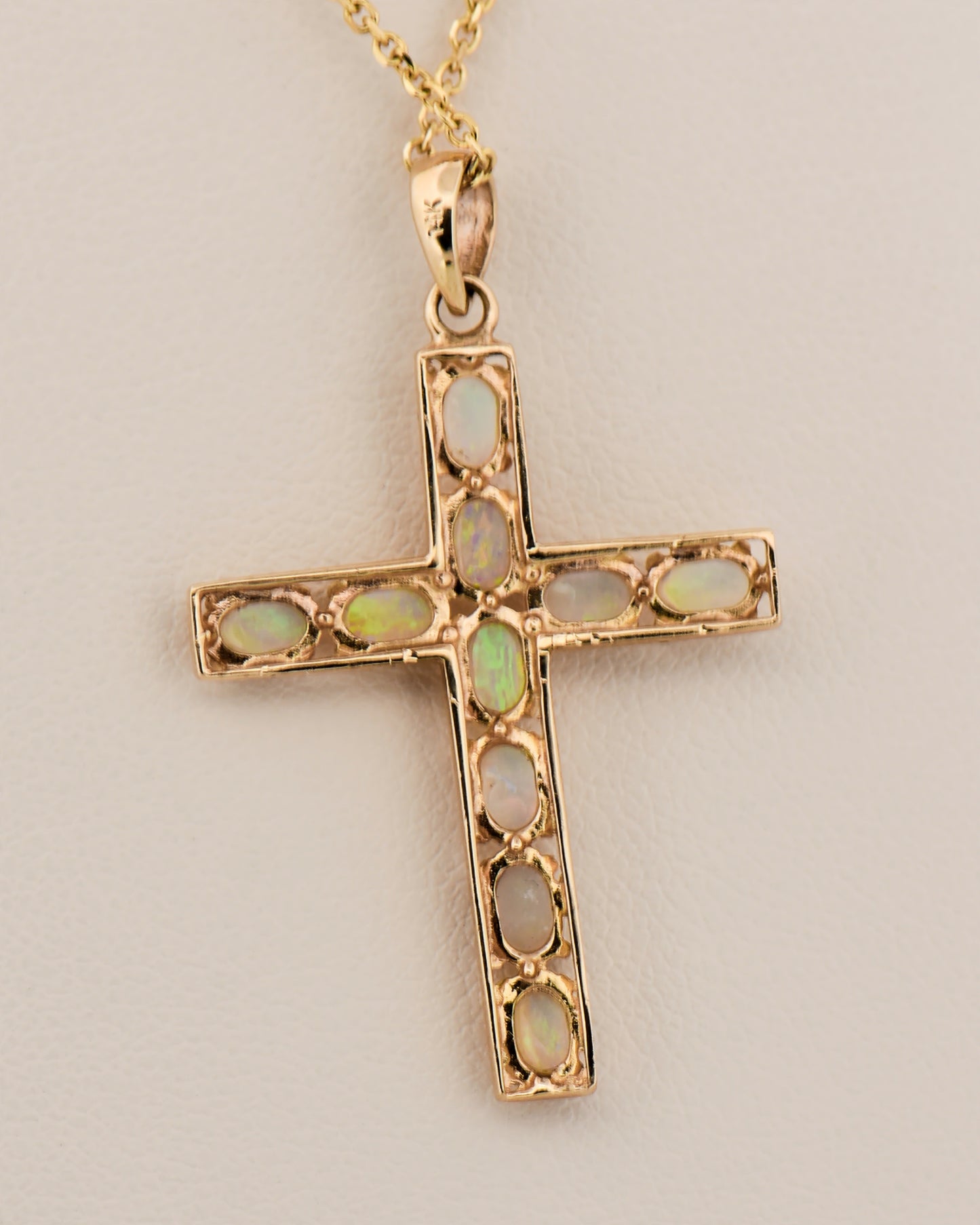 Estate Opal Cross Pendant in Yellow Gold