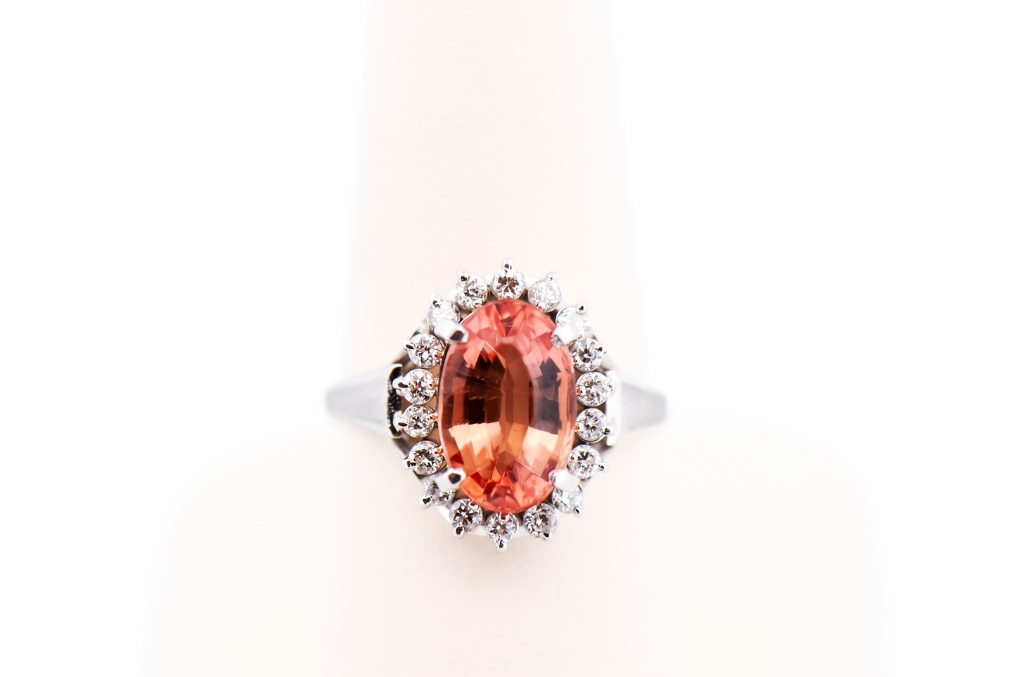 Estate Oval Imperial Topaz & Diamond Halo Ring in Platinum