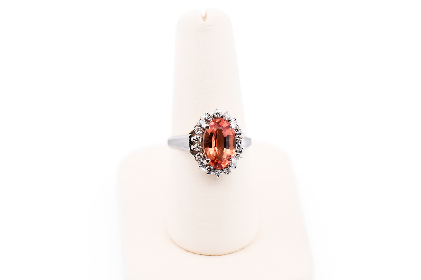 Estate Oval Imperial Topaz & Diamond Halo Ring in Platinum