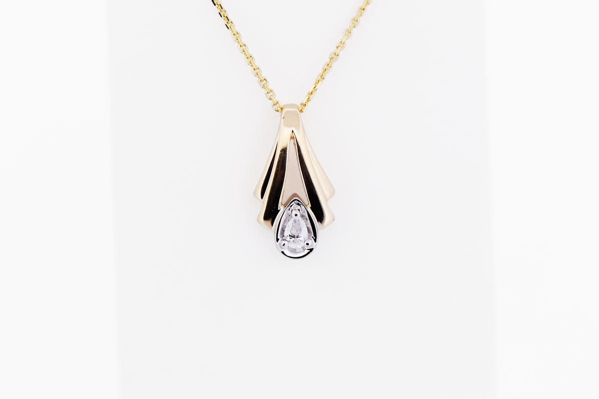 Estate Pear Shaped Diamond Slide Pendant in Two-Tone Gold