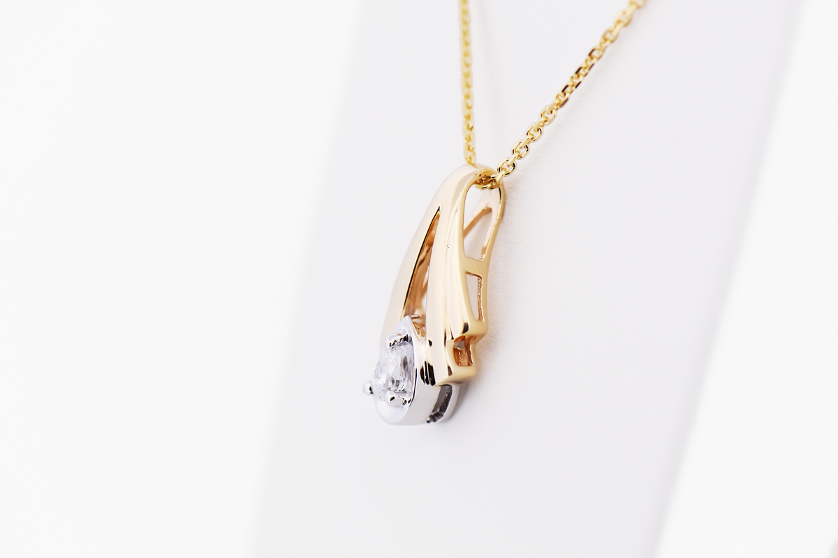 Estate Pear Shaped Diamond Slide Pendant in Two-Tone Gold