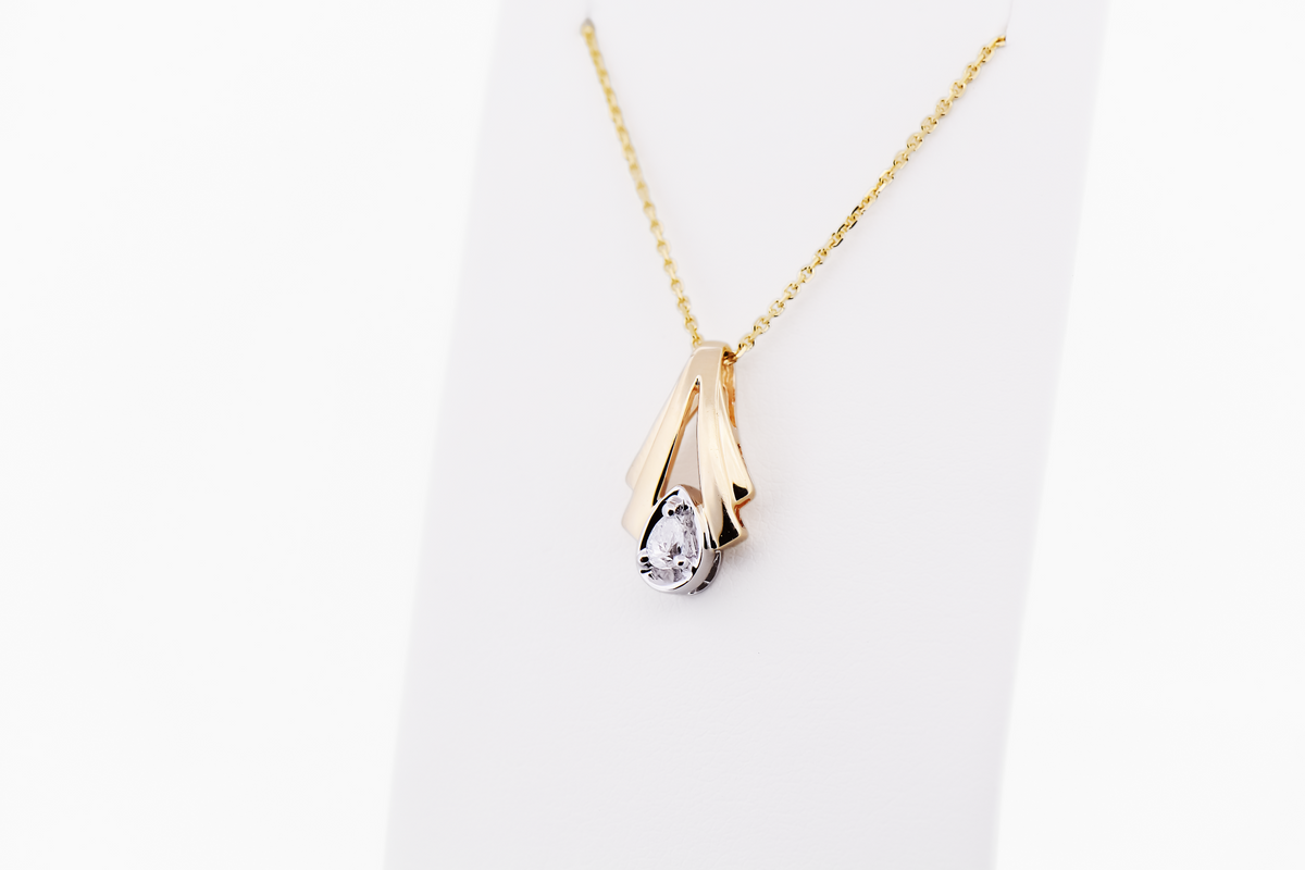 Estate Pear Shaped Diamond Slide Pendant in Two-Tone Gold