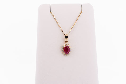 Estate Pendant with Burma Ruby & Diamond Halo in 18k