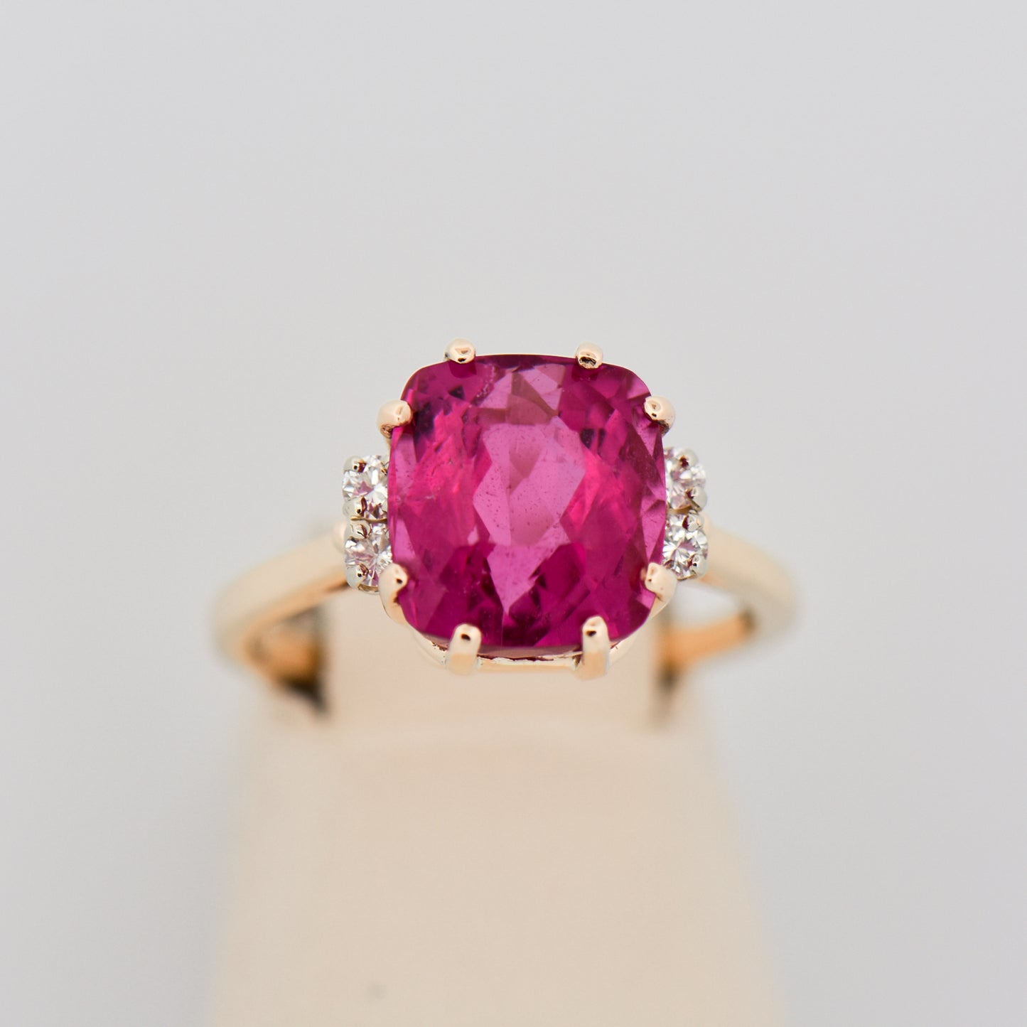 Vintage Hot Pink Tourmaline & Diamond Ring