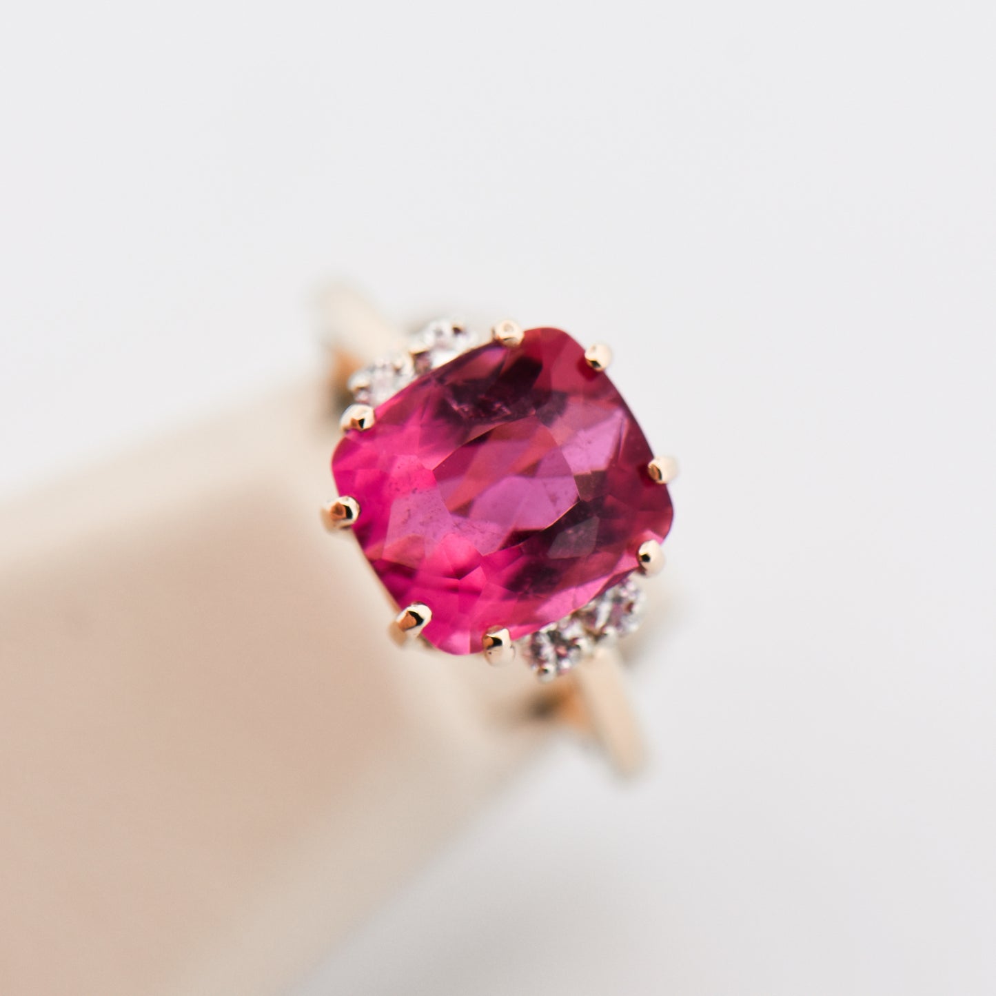 Vintage Hot Pink Tourmaline & Diamond Ring