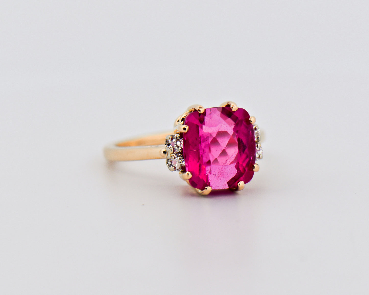 Vintage Hot Pink Tourmaline & Diamond Ring