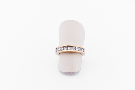 Estate Princess Cut Diamond Channel Band Anniversary Ring in Yellow Gold