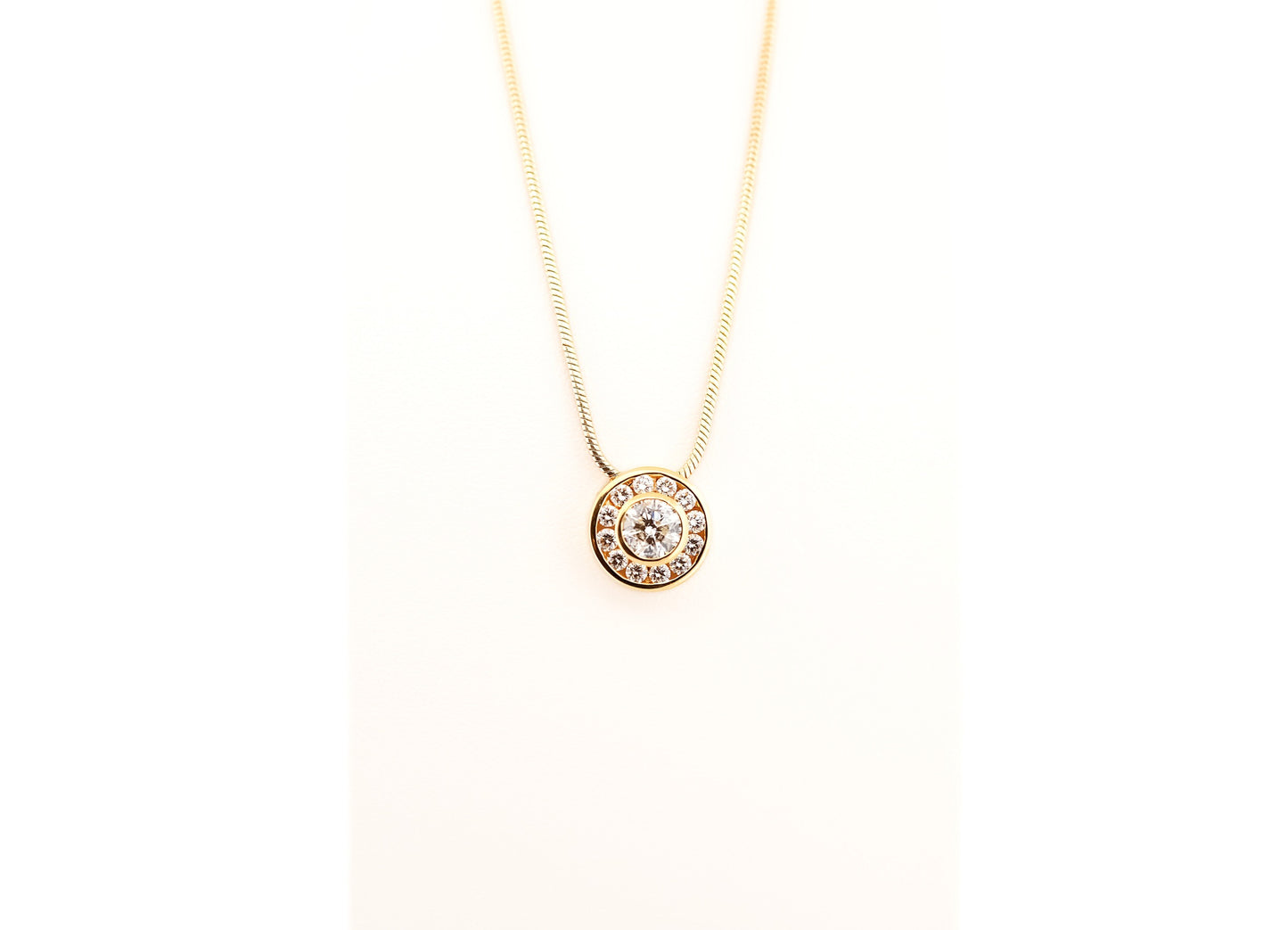 Estate Round Bezel-Set Diamond Slide Pendant in 18k Yellow Gold