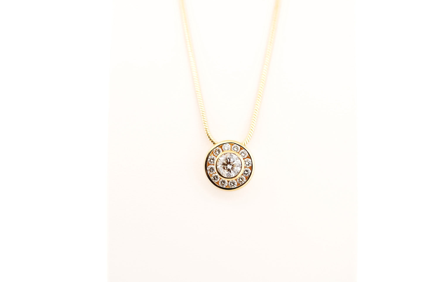 Estate Round Bezel-Set Diamond Slide Pendant in 18k Yellow Gold