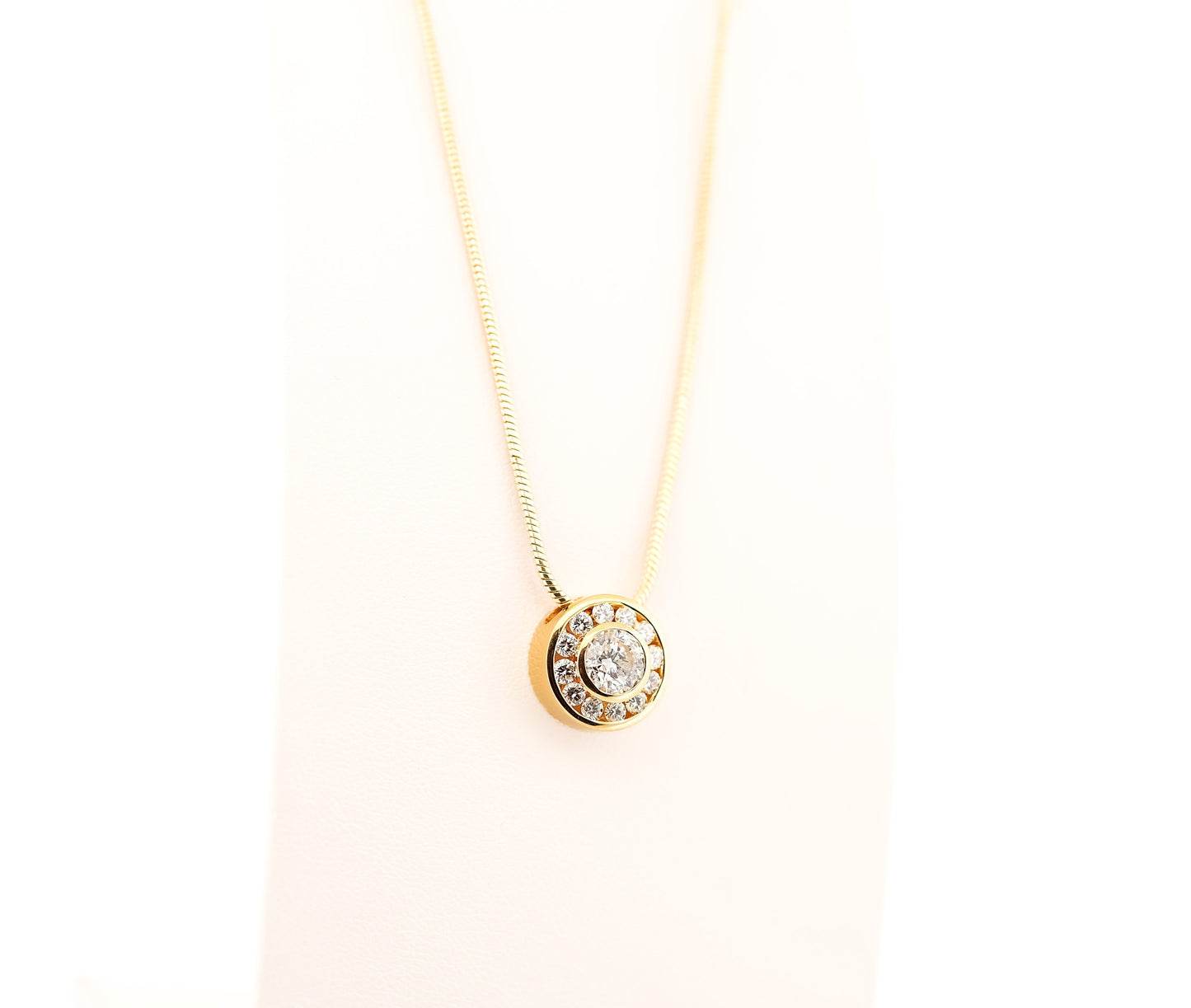Estate Round Bezel-Set Diamond Slide Pendant in 18k Yellow Gold