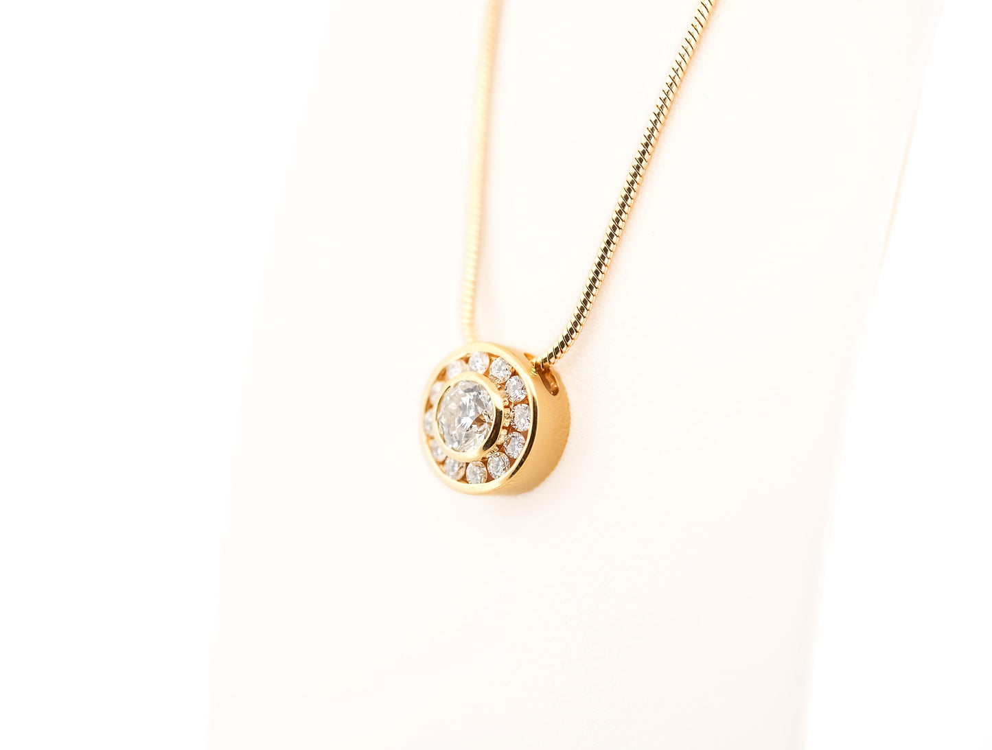 Estate Round Bezel-Set Diamond Slide Pendant in 18k Yellow Gold