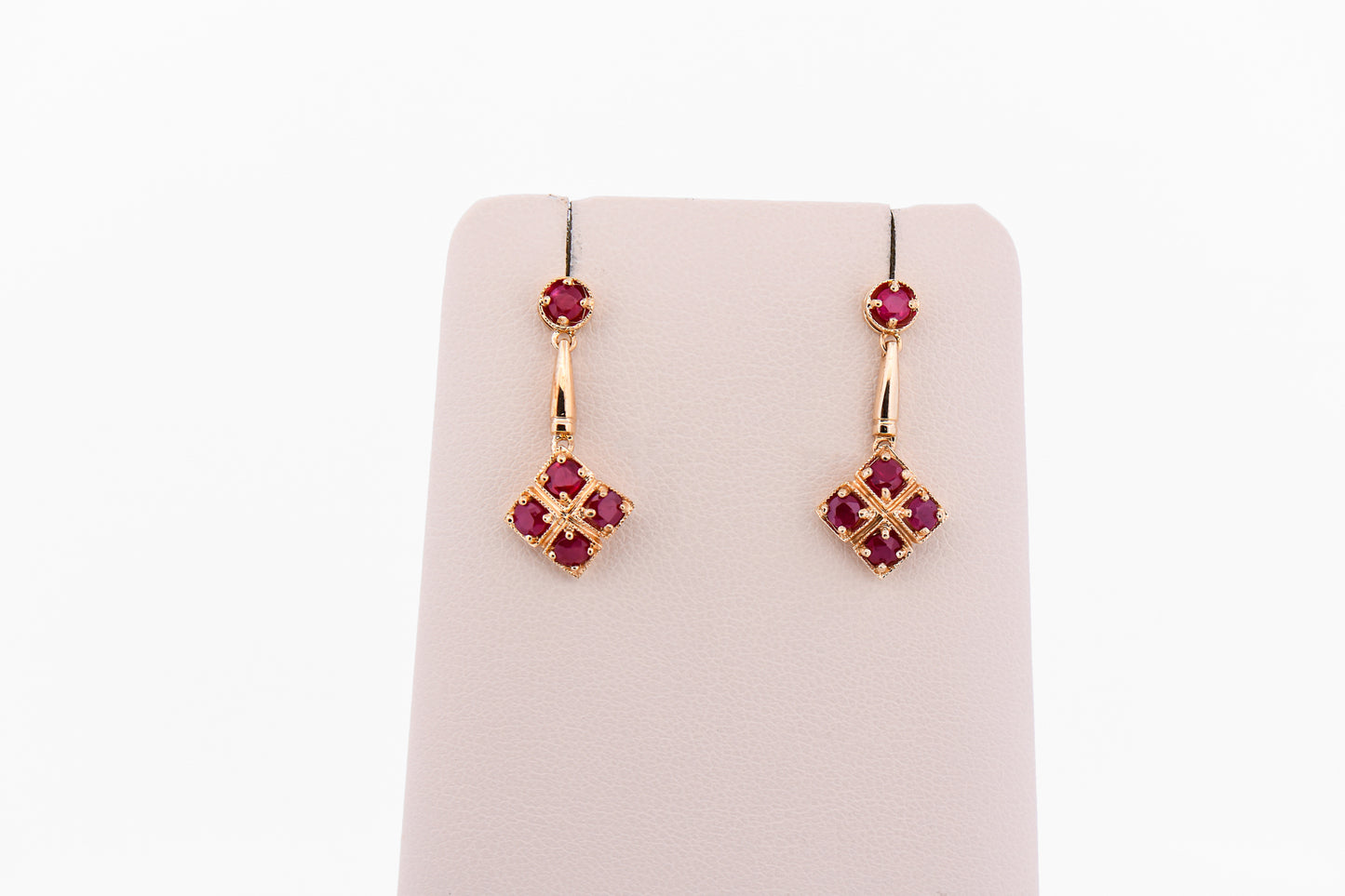 Estate Ruby Cluster Dangle Earrings in Yellow Gold