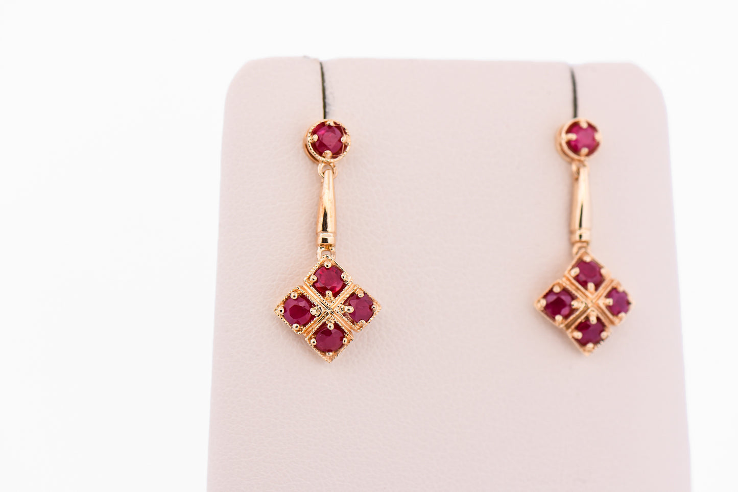 Estate Ruby Cluster Dangle Earrings in Yellow Gold