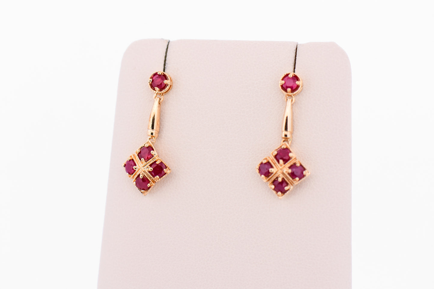 Estate Ruby Cluster Dangle Earrings in Yellow Gold