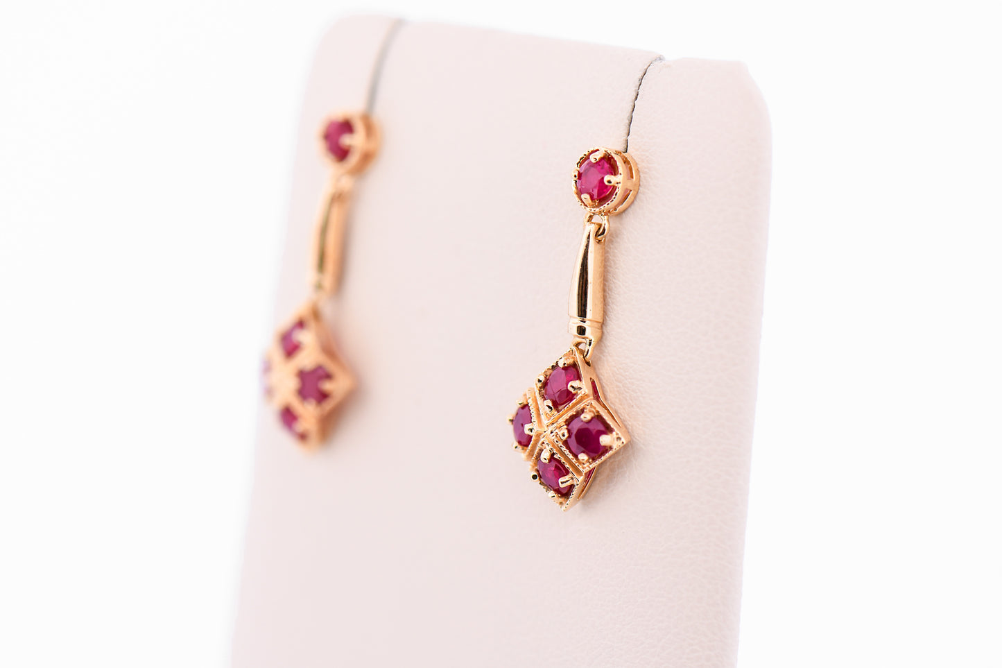 Estate Ruby Cluster Dangle Earrings in Yellow Gold