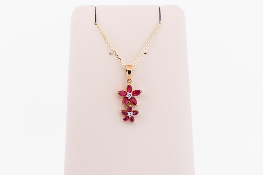 Estate Ruby & Diamond Flower Drop Pendant