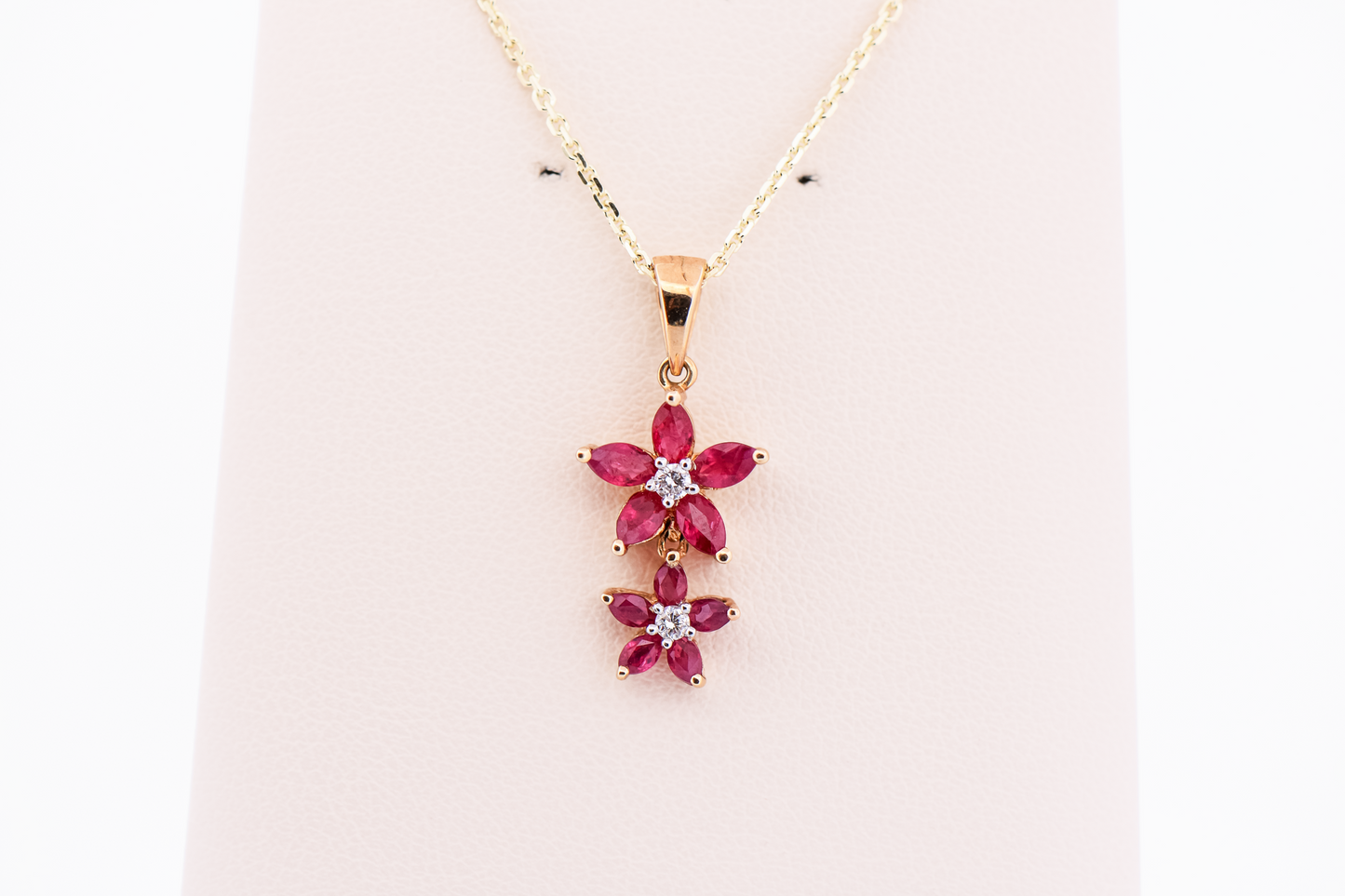 Estate Ruby & Diamond Flower Drop Pendant