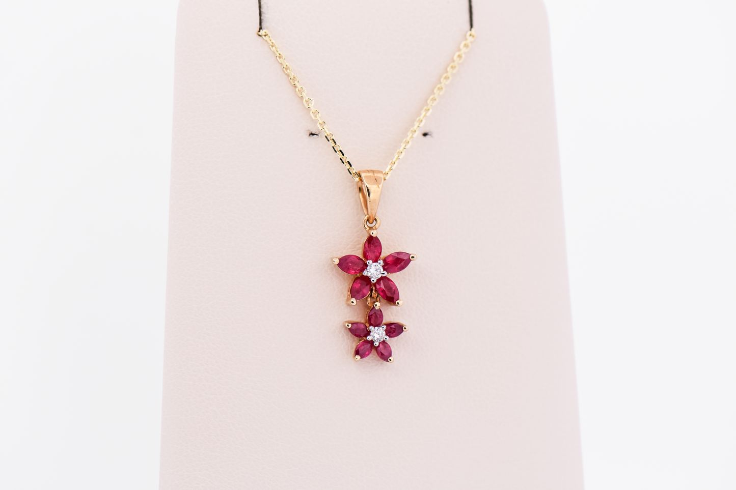 Estate Ruby & Diamond Flower Drop Pendant