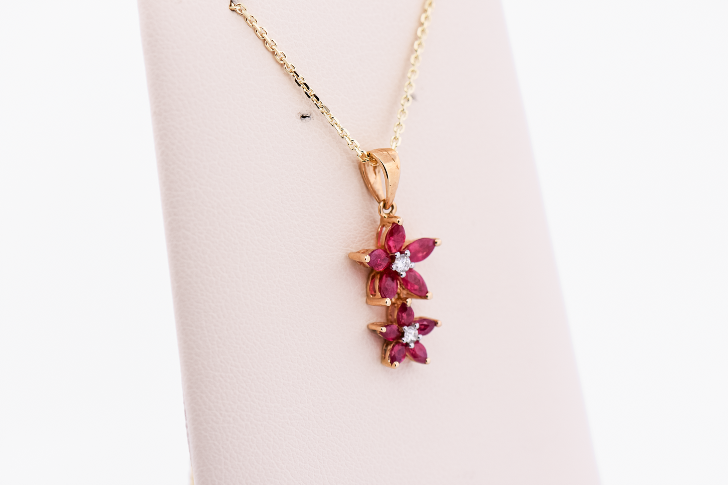 Estate Ruby & Diamond Flower Drop Pendant