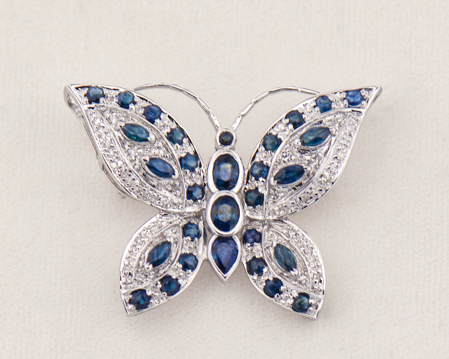 Vintage Blue Sapphire & Diamond Butterfly Pendant Brooch Combo